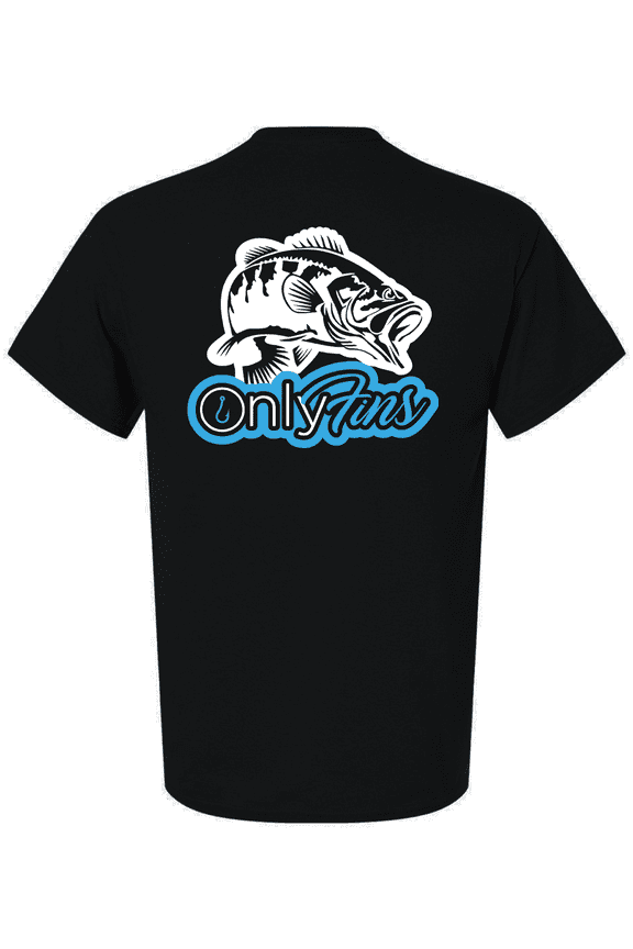 Heritage Pride Only Fins T-Shirt - Funny Fisherman Graphic Tee, Front Logo & Back Fishing Fans Print, Adult Humor-Black-Small