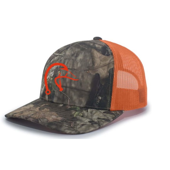 Heritage Pride Outdoors Hook Antler Duck Hunting and Fishing Mens Embroidered Mesh Back Trucker Hat, Breakup Camo/Orange/Breakup Camo
