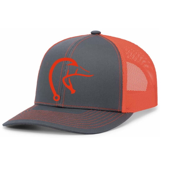 Heritage Pride Outdoors Hook Antler Duck Hunting and Fishing Mens Embroidered Mesh Back Trucker Hat, Charcoal/Orange