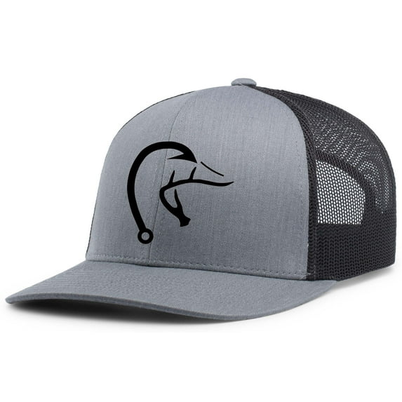 Heritage Pride Outdoors Hook Antler Duck Hunting and Fishing Mens Embroidered Mesh Back Trucker Hat, Heather Grey/Black