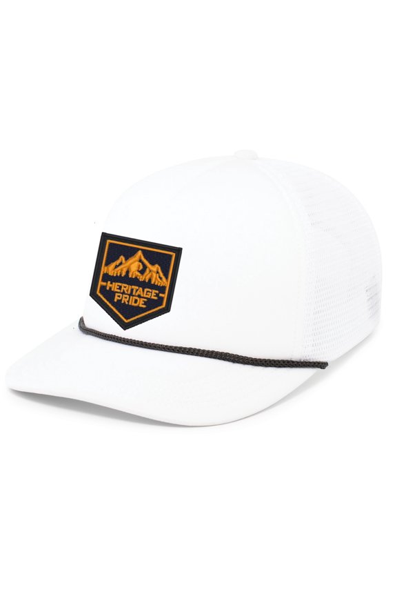 Outdoors Mountain Embroidered Patch Foam Front Mesh Back Trucker Hat, White/Black