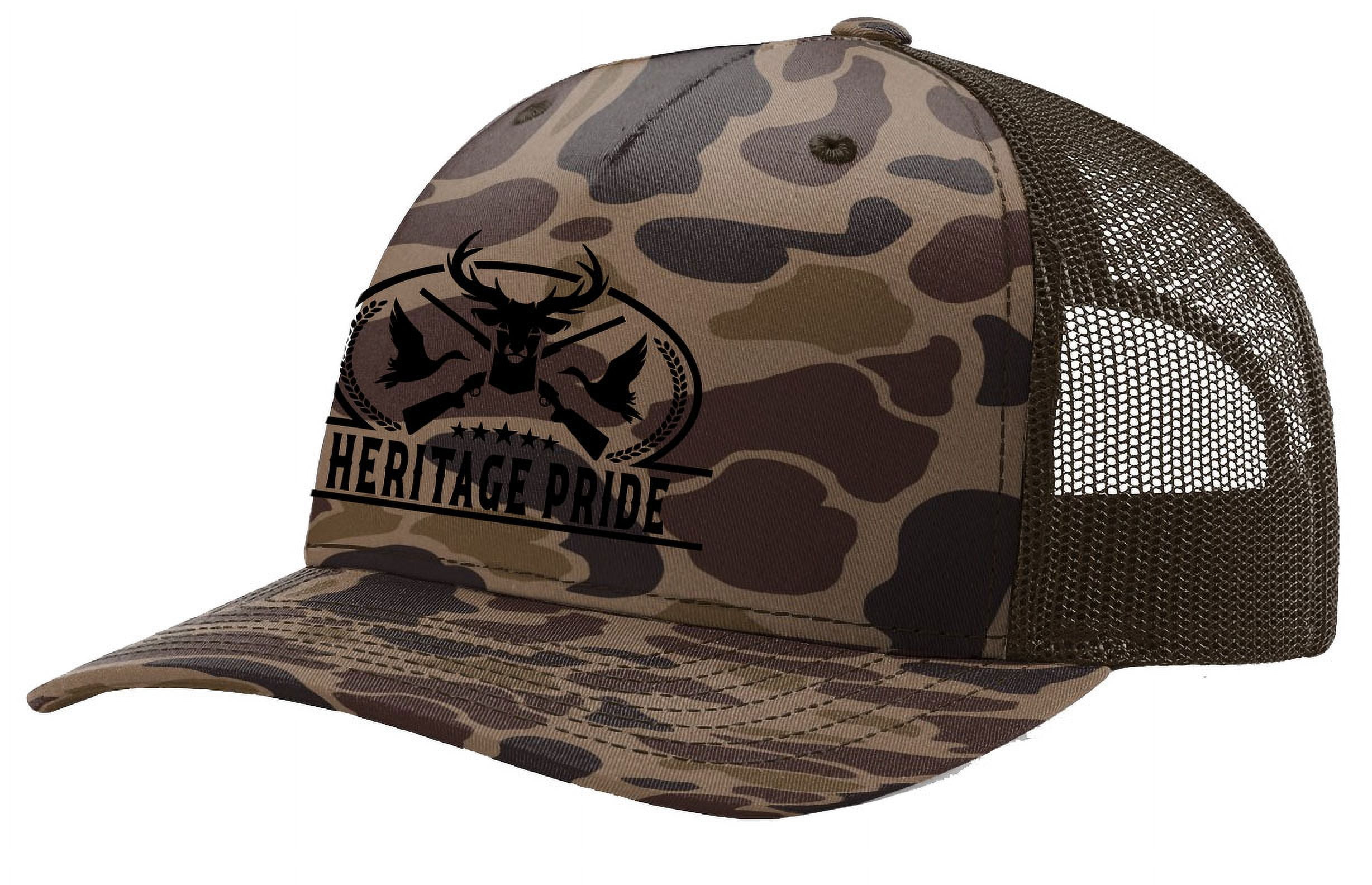 Heritage Pride Pheasant Duck and Deer Hunting Deer Head Mens Embroidered Mesh Back Trucker Hat, Bark Duck Camo/Brown