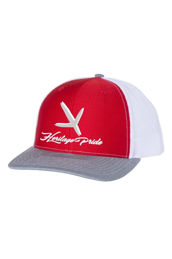 Pheasant Footprint Mens Embroidered Mesh Back Trucker Hat, Red/Heather Grey/White