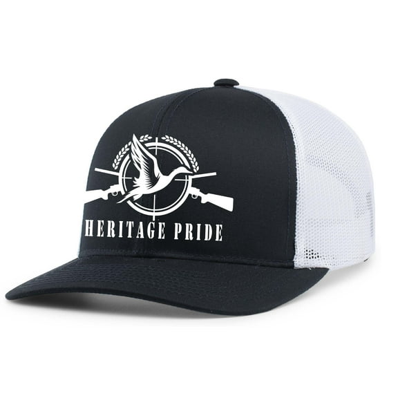 Heritage Pride Pheasant in Scope Hunting Wildlife Outdoors Mens Embroidered Mesh Back Trucker Hat, Navy/White