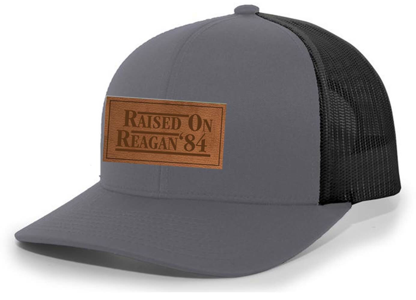 Men's Wildlife Leather Patch Trucker Hat - Laser Engraved Circle Design, Adjustable Snapback (Heather Grey/White)