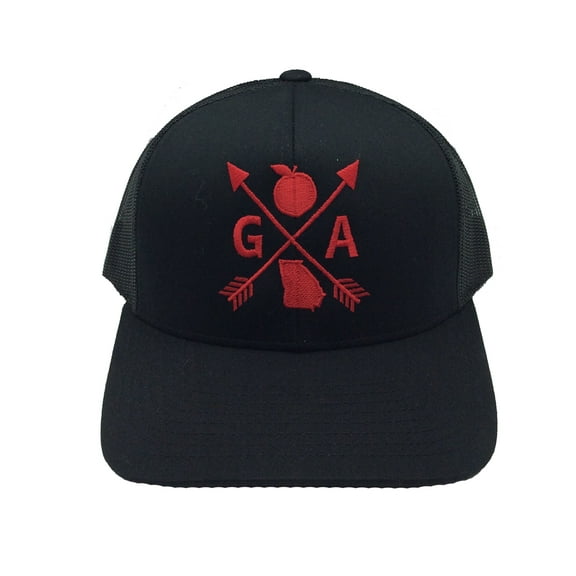 Heritage Pride Red Embroidered Georgia Peach State Arrow Snapback Hat-Black