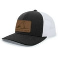 thumbnail image 1 of Heritage Pride Redfish Fin Laser Engraved Leather Mens Trucker Hat Baseball Cap, Black Heather/White, 1 of 4