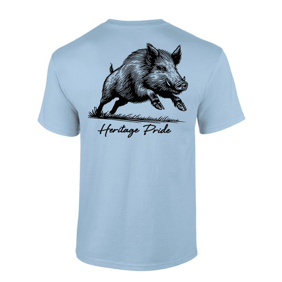 Heritage Pride Running Boar Outdoors Hunting Short Sleeve T-shirt-Light Blue-6xl