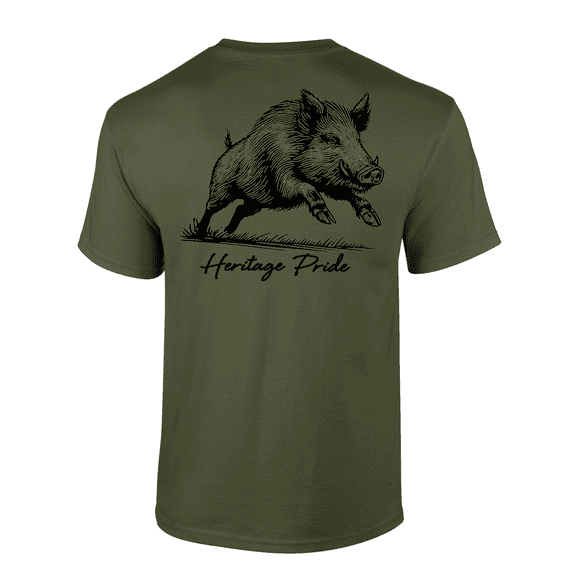 Heritage Pride Running Boar Outdoors Hunting Short Sleeve T-shirt-Military Green-large