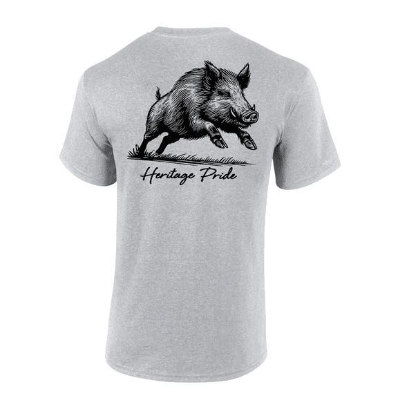 Heritage Pride Running Boar Outdoors Hunting Short Sleeve T-shirt-Sports Grey-large