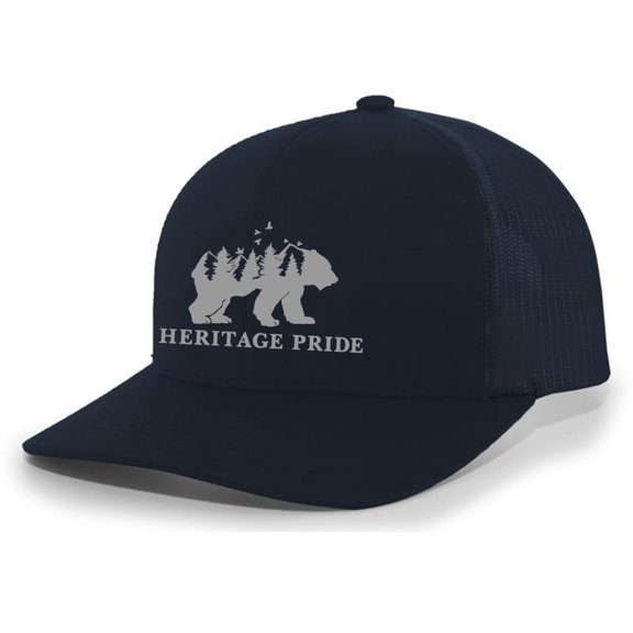 Heritage Pride Scenic Bear Mens Embroidered Mesh Back Trucker Hat Baseball Cap, Navy/Navy