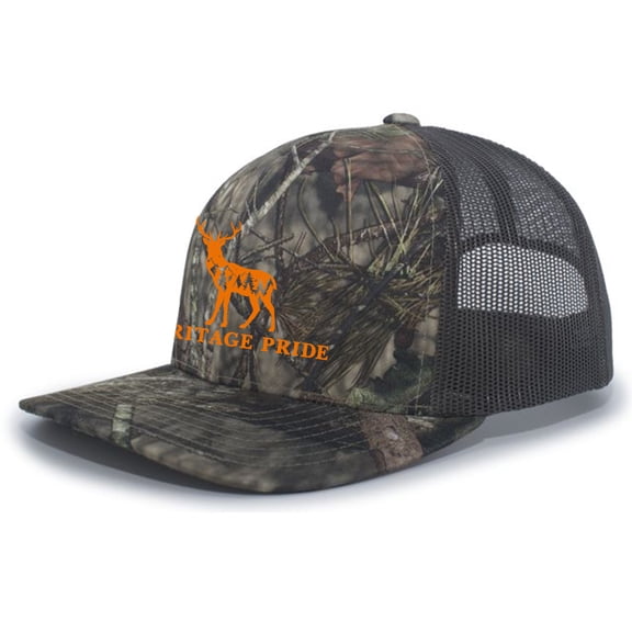 Heritage Pride Scenic Deer Mens Embroidered Mesh Back Trucker Hat Baseball Cap, Break Up Country Camo/Chocolate