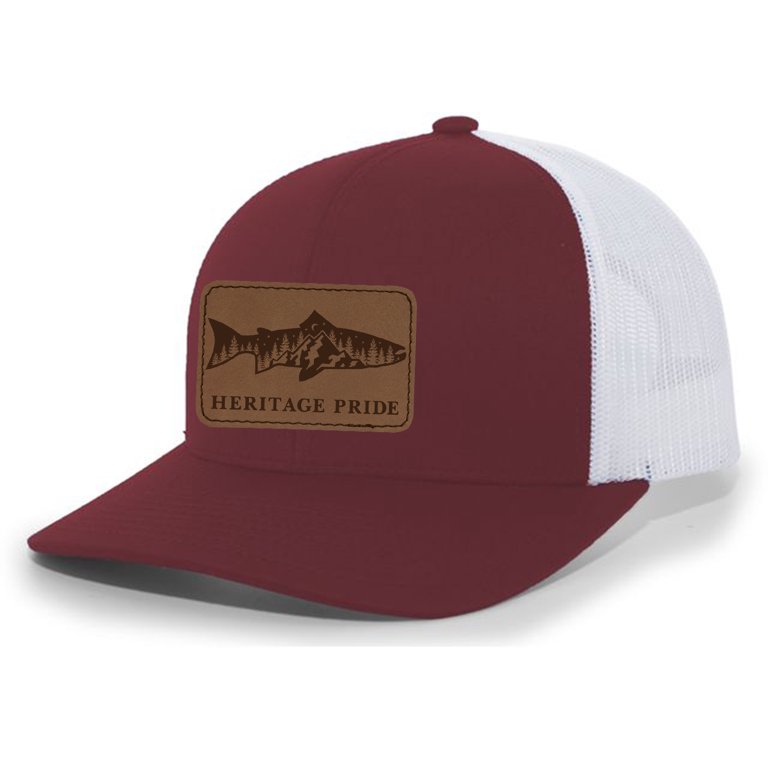 Heritage Pride Scenic Trout Engraved Leather Patch Mens Trucker