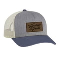 thumbnail image 1 of Heritage Pride Script Leather Patch Trucker Snapback Hat-Heather Gray/Ocean Blue-Beige Mesh, 1 of 4