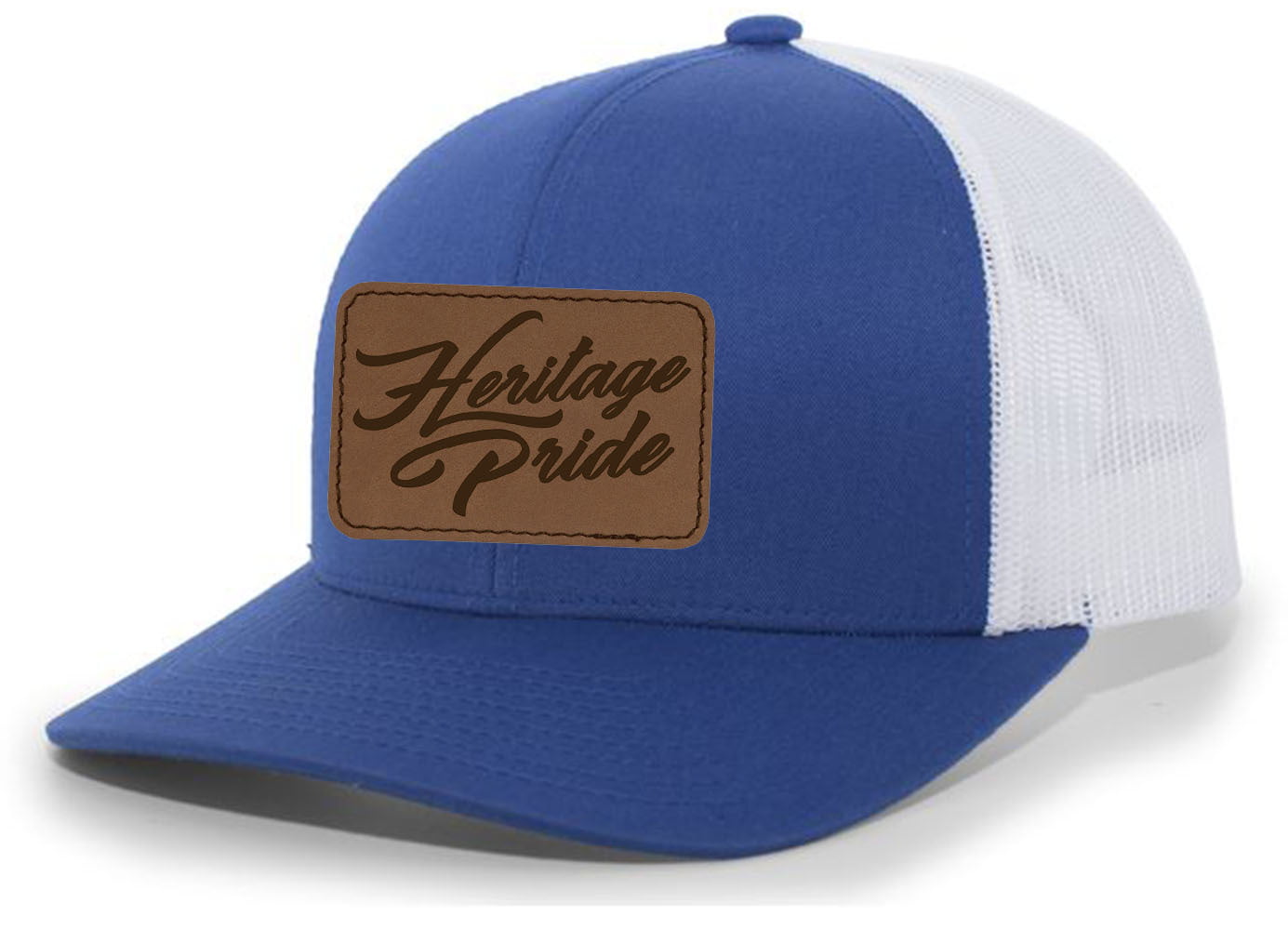 Heritage Pride Script Logo Laser Engraved Leather Mens Trucker Hat Baseball  Cap, Charcoal/White 