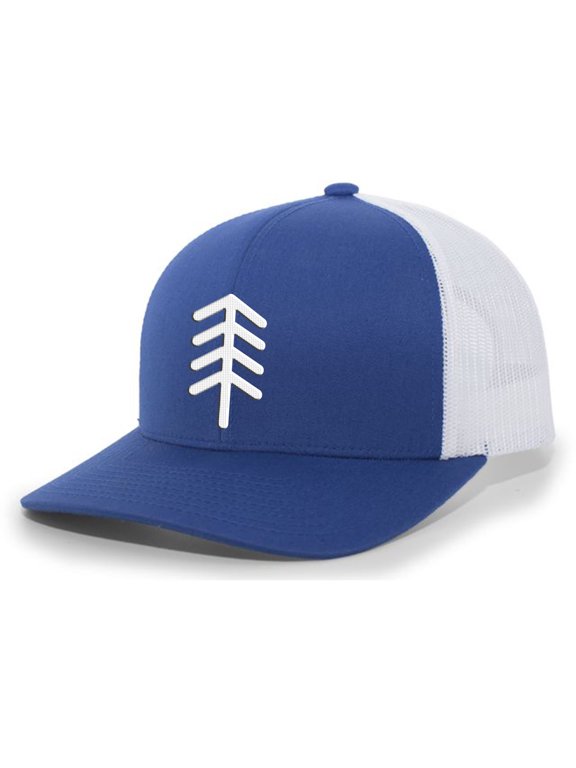 Simple Pine Tree Nature Mens Embroidered Mesh Back Trucker Hat Baseball Cap, Royal/White