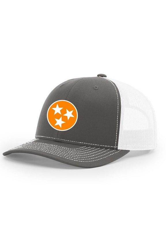 Tennessee Football Team Color Tristar Flag Embroidered Mesh Back Trucker Hat-Charcoal/White