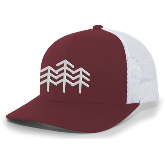 Heritage Pride Three Pines Nature Outdoors Mens Embroidered Mesh Back Trucker Hat Baseball Cap, Cardinal/White