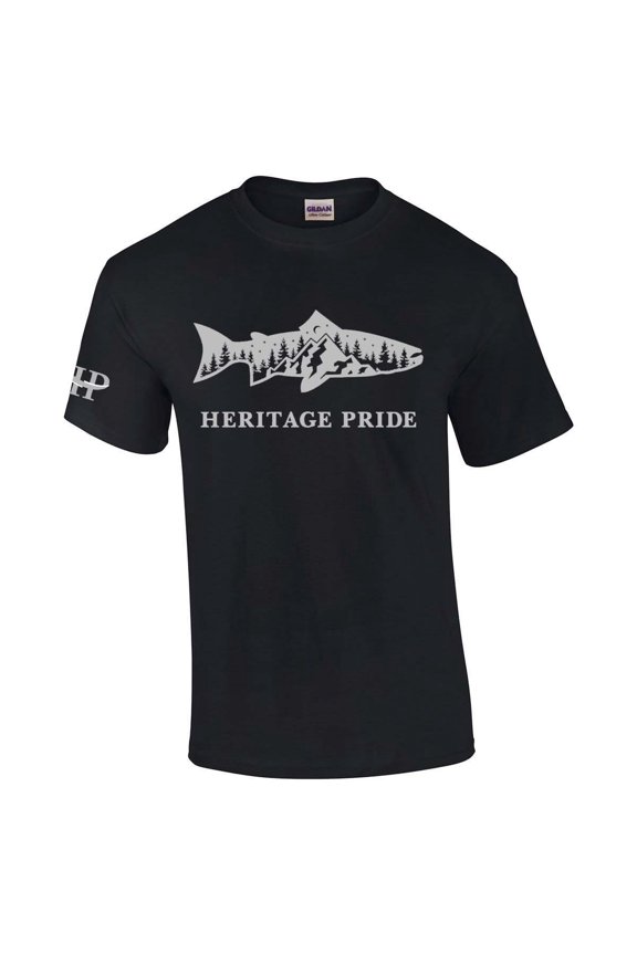 Trout Fishing Scenic Collection Men's Short Sleeve T-shirt Graphic Tee-Black-xl