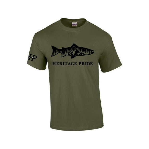Heritage Pride Trout Fishing Scenic Collection Men's Short Sleeve T-shirt Graphic Tee-Military-xxxl
