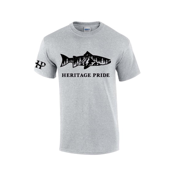 Heritage Pride Trout Fishing Scenic Collection Men's Short Sleeve T-shirt Graphic Tee-Sports Grey-4xl