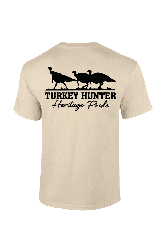 Turkey Hunter Featuring Three Ocellated Turkeys Mens Short-Sleeve T-Shirt-Sand-xl