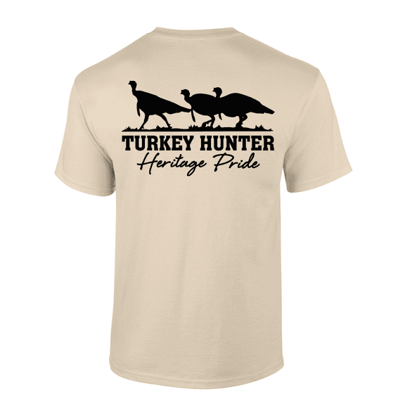 Heritage Pride Turkey Hunter Featuring Three Ocellated Turkeys Mens Short-Sleeve T-Shirt-Sand-xl