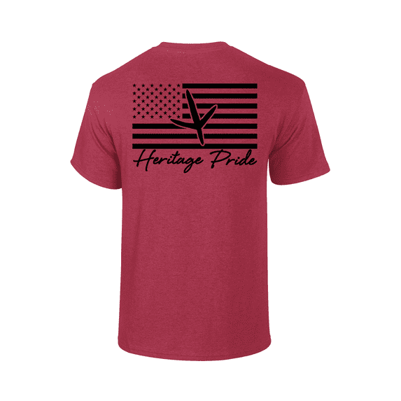Heritage Pride Turkey Track American Flag Hunting Outdoors Short Sleeve T-shirt-Antique Cherry-5xl