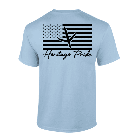 Heritage Pride Turkey Track American Flag Hunting Outdoors Short Sleeve T-shirt-Light Blue-xxl