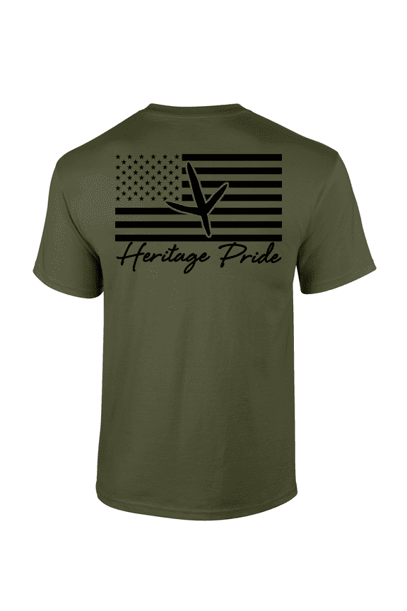Turkey Track American Flag Hunting Outdoors Short Sleeve T-shirt-Military Green-large