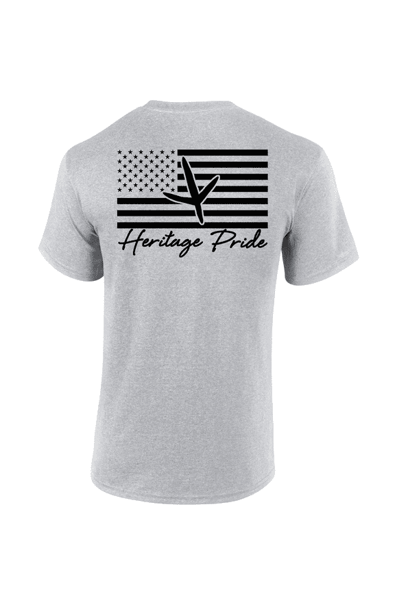 Turkey Track American Flag Hunting Outdoors Short Sleeve T-shirt-Sports Grey-medium