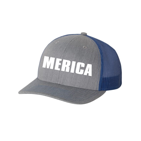 Heritage Pride USA American Flag Merica Mesh Back Trucker Hat-Heather Grey/Royal