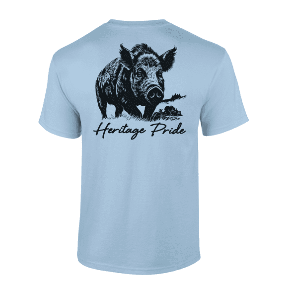 Heritage Pride Wild Boar Outdoors Hunting Short Sleeve T-shirt-Light Blue-large