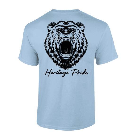 Heritage Pride Wild Grizzly Bear Outdoors Hunting Short Sleeve T-shirt-Light Blue-large