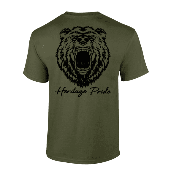 Heritage Pride Wild Grizzly Bear Outdoors Hunting Short Sleeve T-shirt-Military Green-4xl