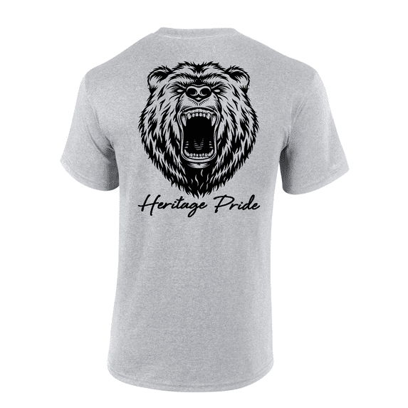 Heritage Pride Wild Grizzly Bear Outdoors Hunting Short Sleeve T-shirt-Sports Grey-6xl