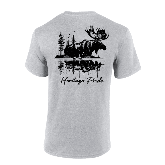 Heritage Pride Wild Moose Wildlife Outdoors Hunting Short Sleeve T-shirt-Sports Grey-xl