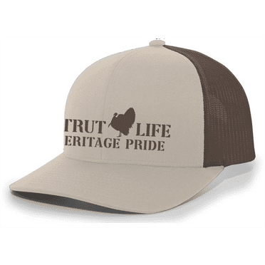 Heritage Pride Wild Turkey Strut Life Mens Embroidered Mesh Back Trucker Hat, Khaki/Brown