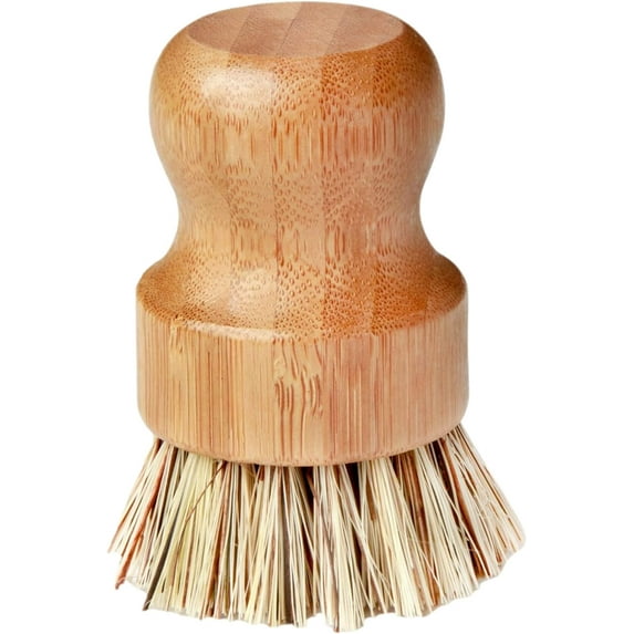 Heritage Products Cast Iron Scrub Brush, Palm Brush Kitchen Dish Scrubber with Natural Bamboo Wood Handle and Densely Packed Nylon Bristles Protects Nonstick Cast Iron Seasoning During Dishwashing