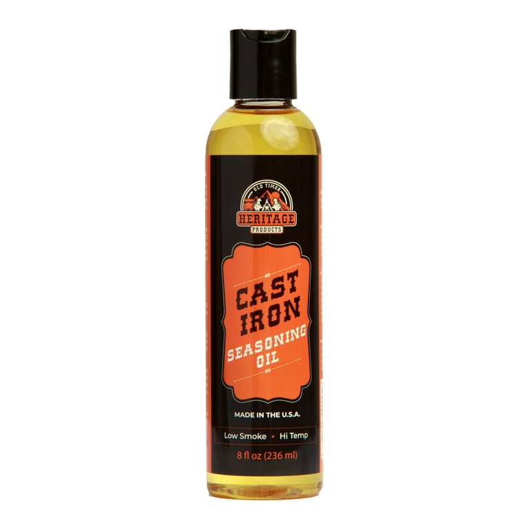  Heritage Products Cast Iron Seasoning Oil - Low-Smoke, Hi Temp  All-Natural Skillet Conditioner for Dutch Oven, Griddle, Camp Grill –  Cleans, Protects Cast Iron Cookware with Avocado Oil: Home & Kitchen