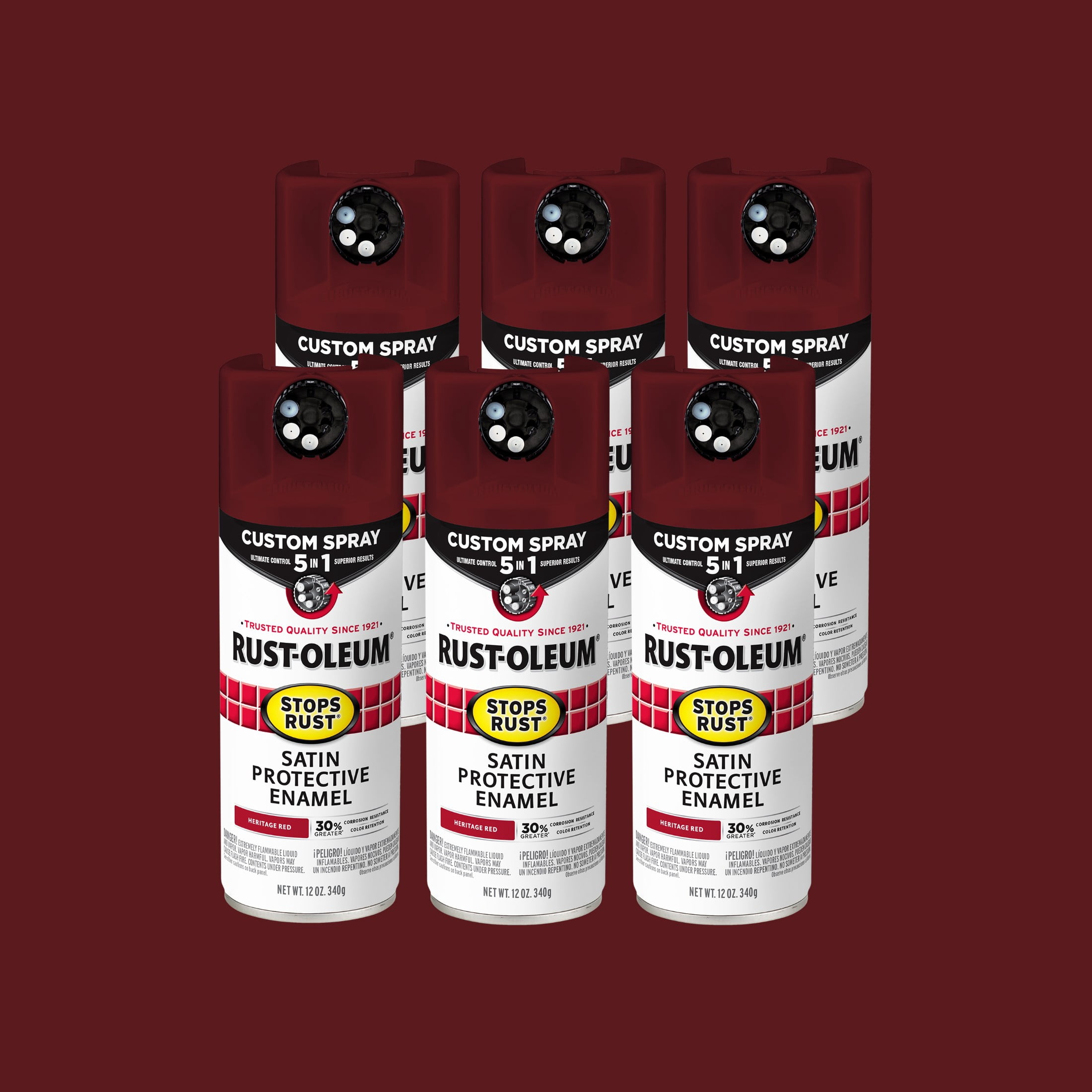 6 Pack, Heritage Red, Rust-Oleum Stops Rust Custom Spray 5 in 1