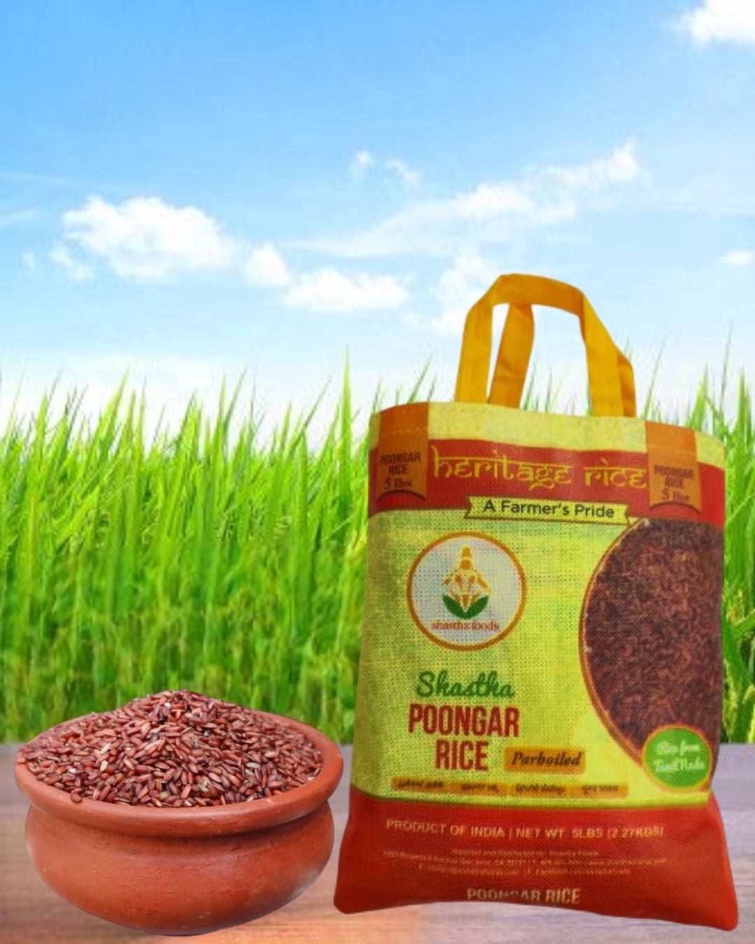 Shastha Heritage Poongar Rice, 5 lbs (pack of 1), Gluten-Free Red Rice