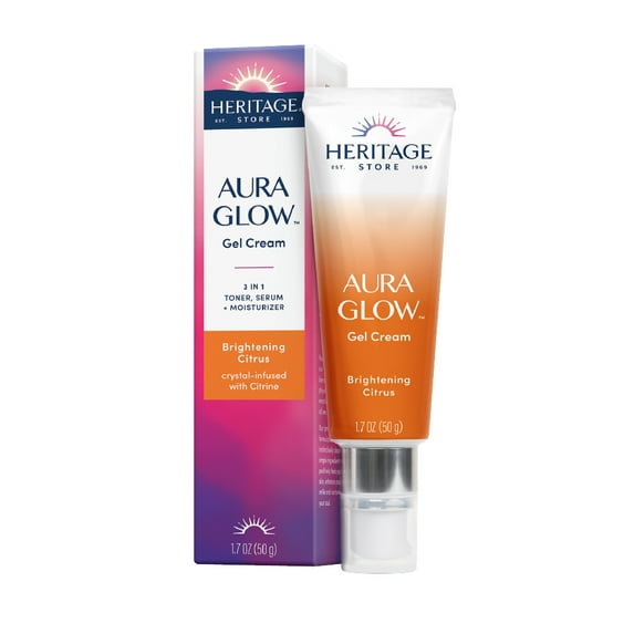 Heritage Store Aura Glow Gel Cream | 3-in-1 Toner, Serum & Moisturizer | Crystal Infused | 1.7oz (Brightening Citrus)