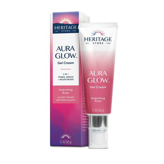 Heritage Store Aura Glow Gel Cream | 3-in-1 Toner, Serum & Moisturizer | Crystal Infused | 1.7oz (Hydrating Rose)
