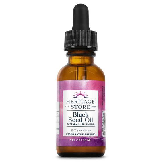 Heritage Store Black Seed Oil | 3% Thymoquinone | Pure & Cold Pressed | Healthy Heart, Digestion, Immune, Metabolism, Hair & Skin Support | 1 oz