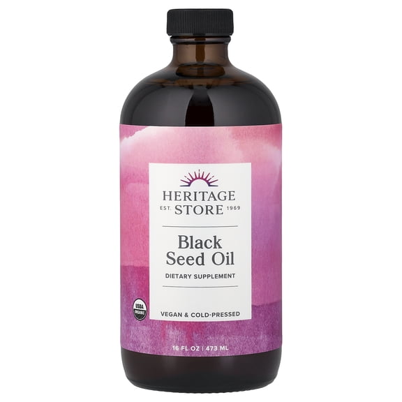 Heritage Store Black Seed Oil, 100% Pure Virgin, Organic, Cold Pressed 8 fl oz (16 Fl Oz)