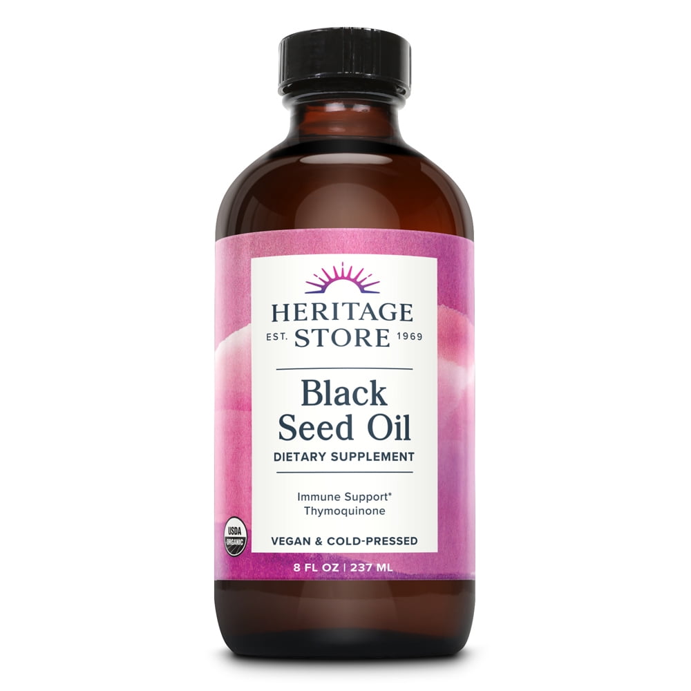 Heritage Store Black Seed Oil | 100% Pure Virgin, Organic, Cold Pressed, Unrefined | Supports Hair, Skin & More | 8 fl oz