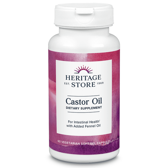 Heritage Store Castor Oil 725 mg | Healthy Intestinal Balance & Digestion Support | With Fennel Oil | 60 Caps
