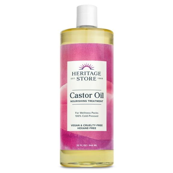Heritage Store Castor Oil, Cold Pressed | Rich Hydration for Vibrant Hair & Skin, Bold Lashes & Brows, Hexane Free, 32oz