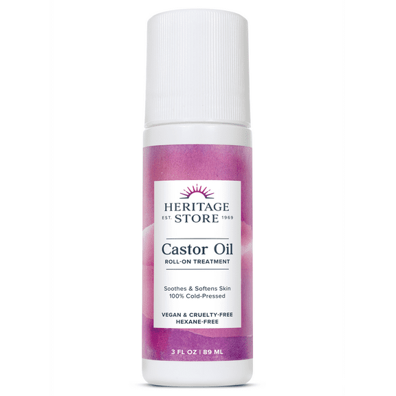 HERITAGE STORE Castor Oil Roll On Nourishing Treatment - Targeted Hydration for Skin Care, Hair Care, Quick and Easy Castor Oil Pack Wrap - Hexane Free, Vegan, Cruelty Free, 60-Day Guarantee, 3oz